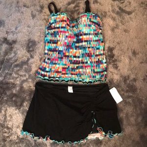 Profile by Gottex tankini set top 36D skirt 12 NWT